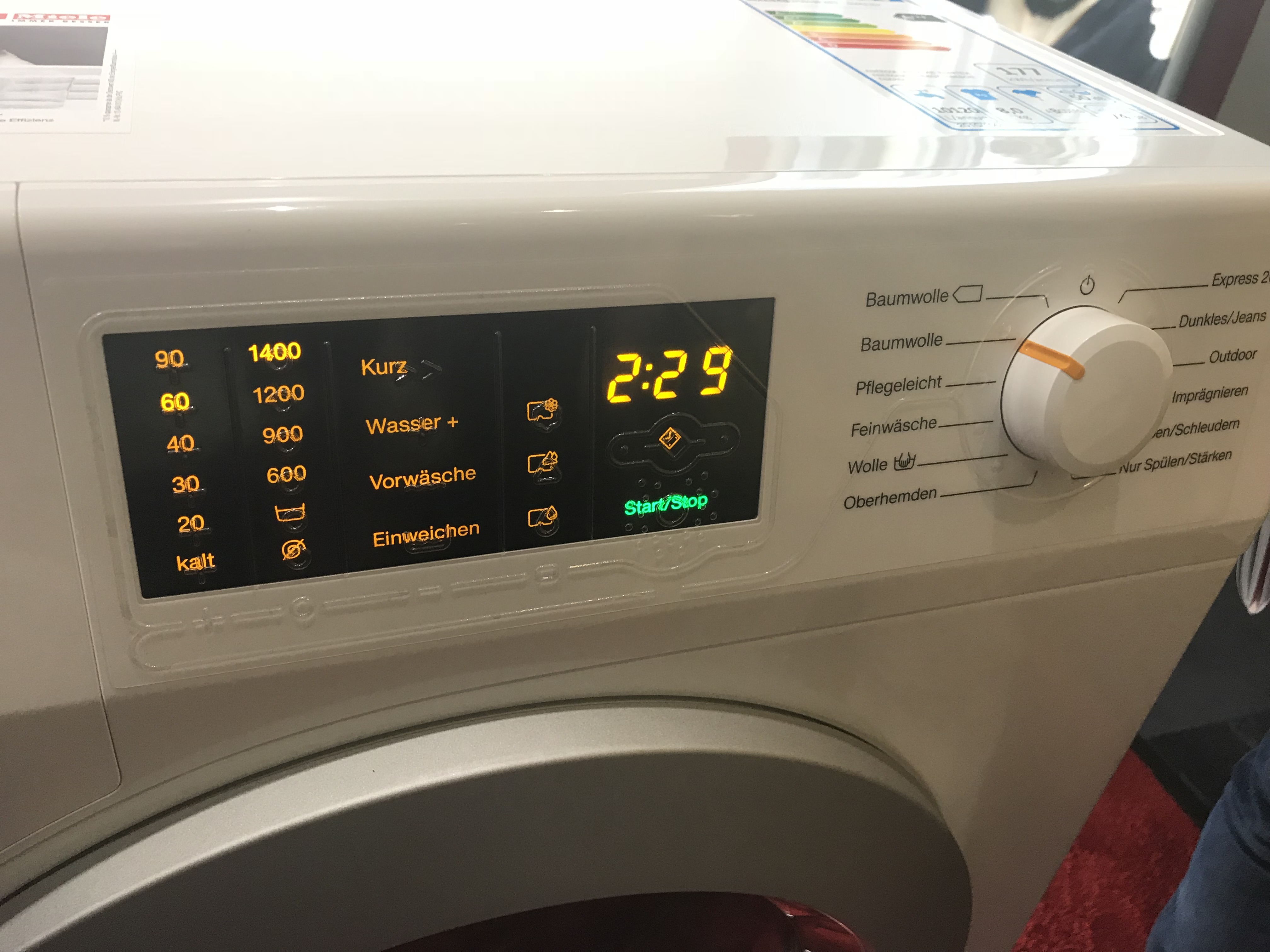 Billede af panelet af tilgængelig Miele vaskemaskine